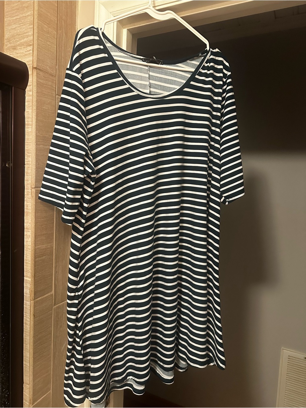 Womens Navy and White Striped Scoop Neck top